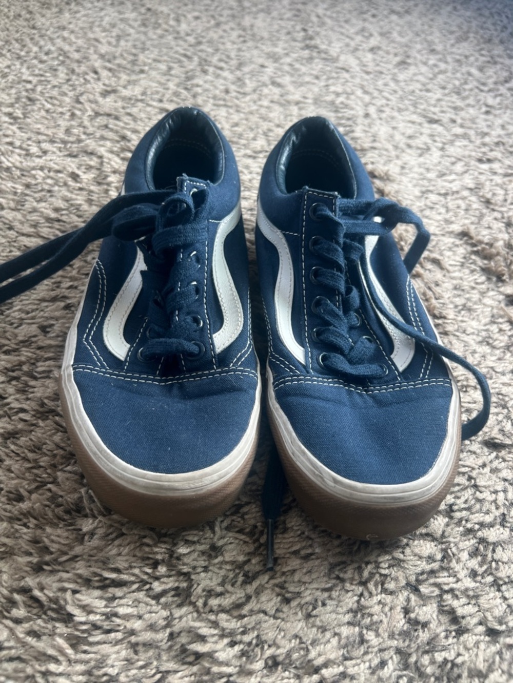 Vans Navy Canvas Old Skool Sneakers with White Side Stripe Size women 6.5 men 5